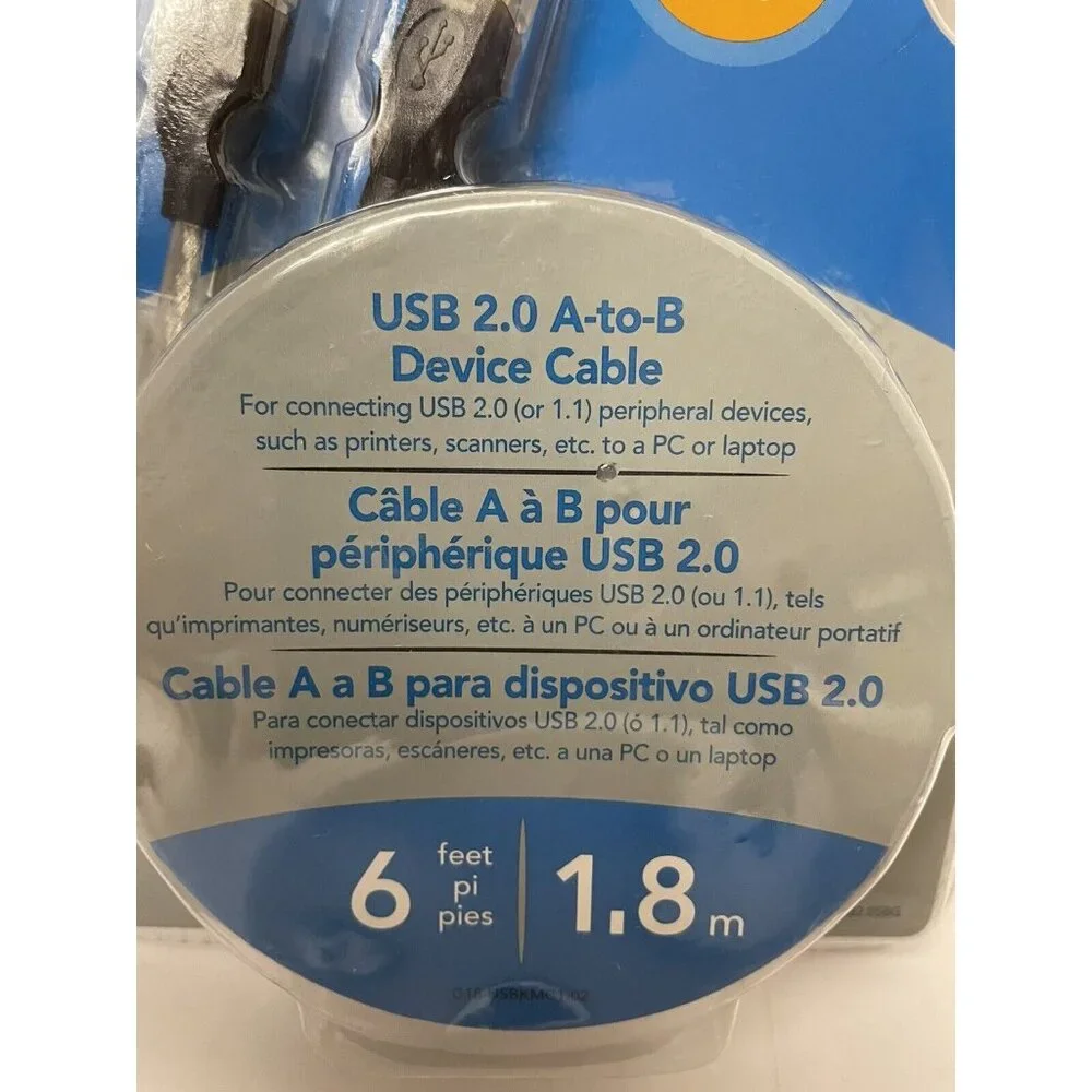 Dynex‎ USB 2.0 A-To-B Device Cable 6 Ft/1.8 Meters For Printers & Scanners
